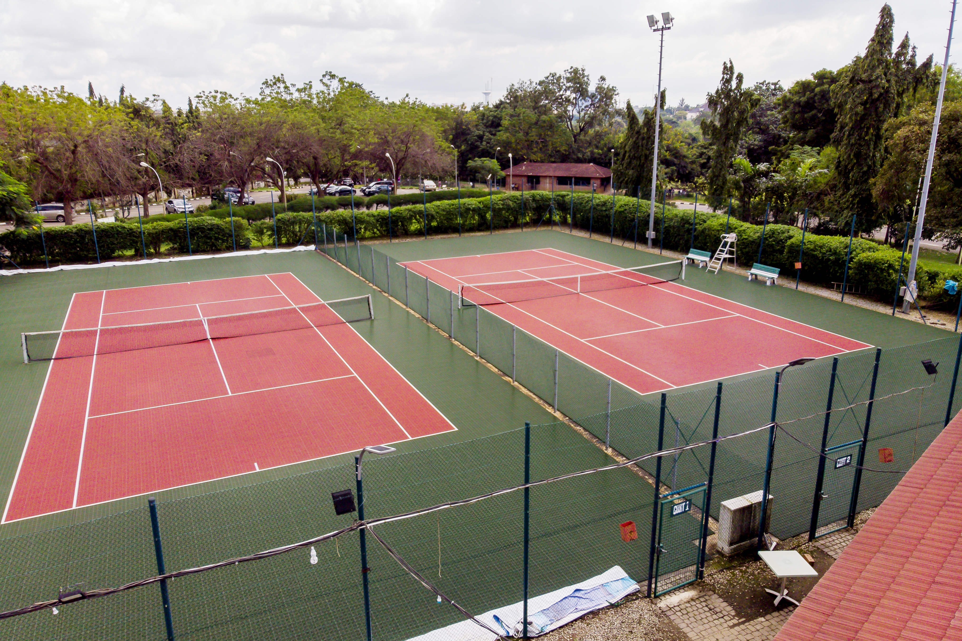 Aerial view of the dual tennis courts